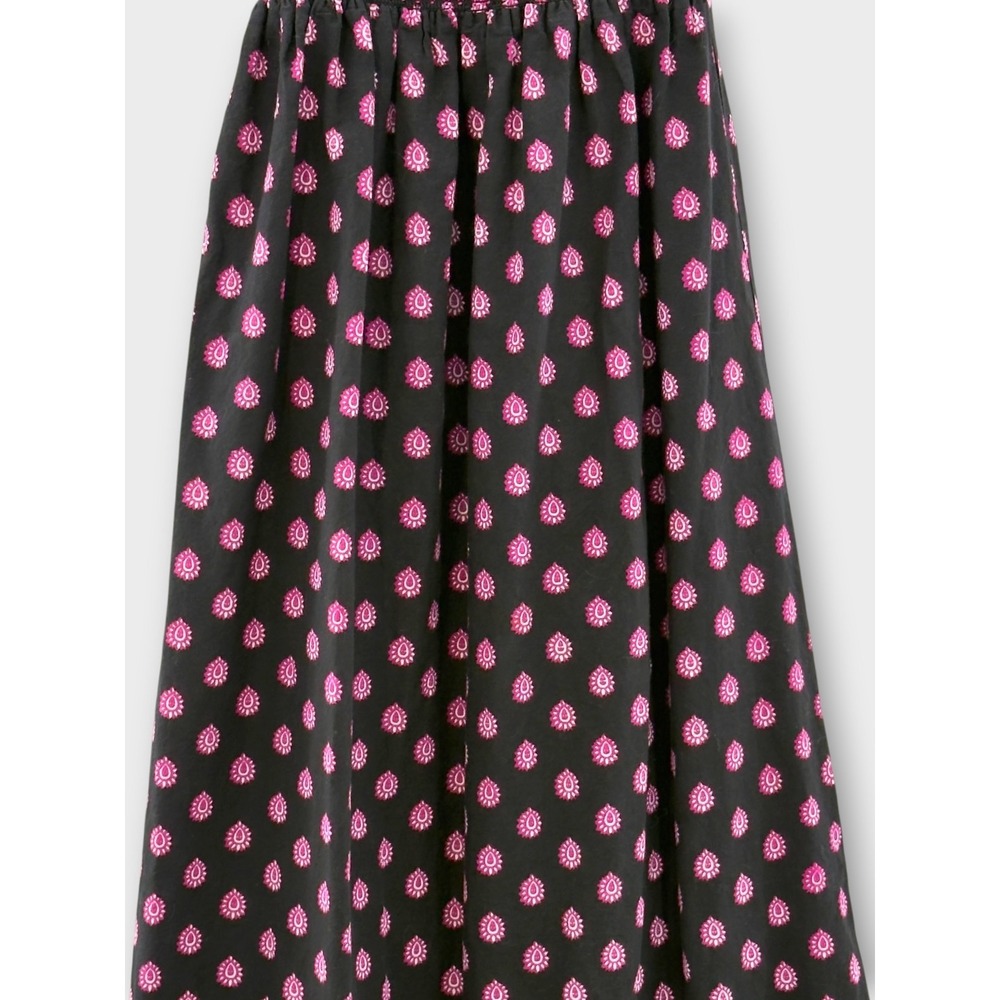 World Market Boho Maxi Dress Black Pink Paisley Border Print Cotton S/M Smocked - Picture 7 of 14